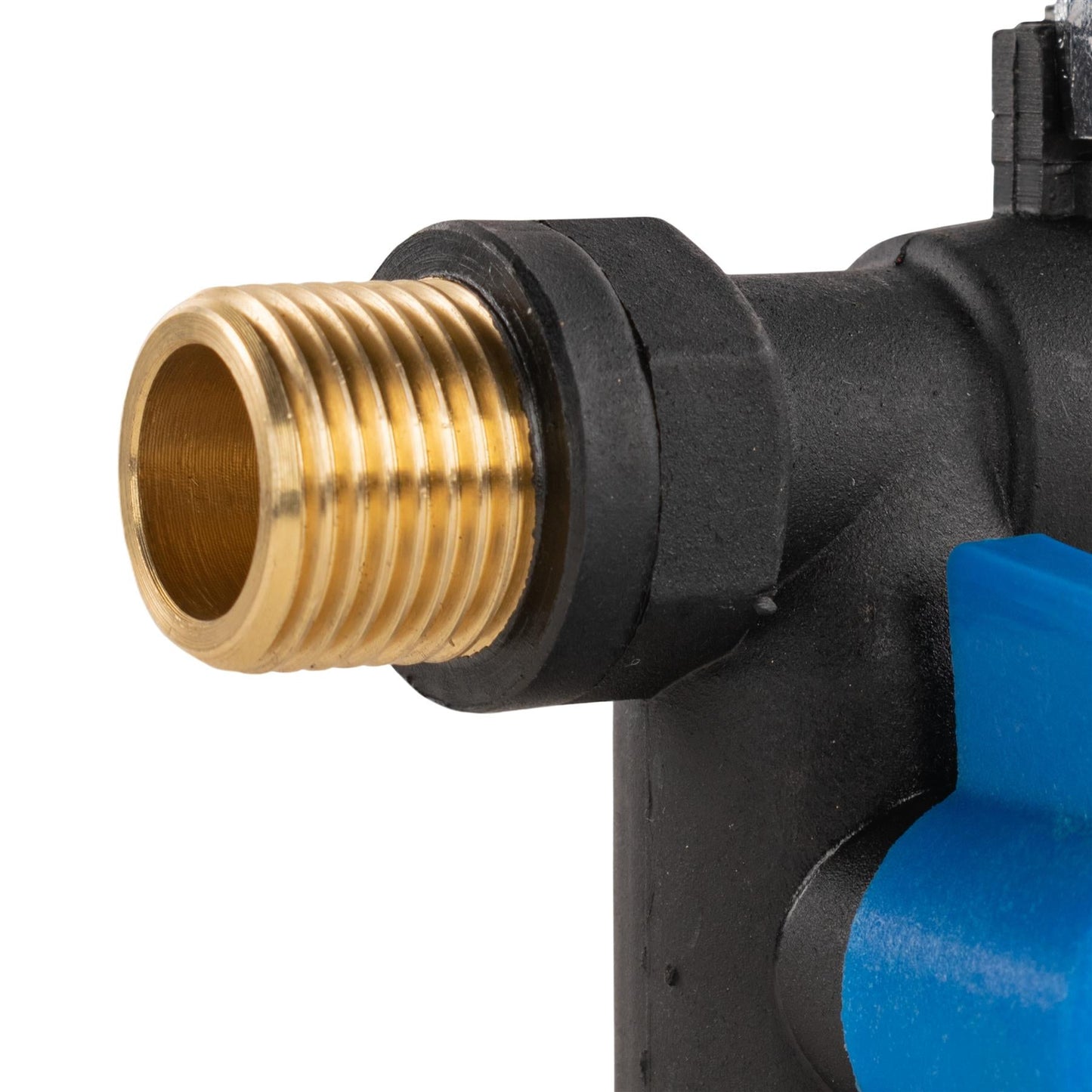 15mm Brass Wall Flange Kit with Garden Lever Double Tap Black/Blue and PTFE Tape Kit