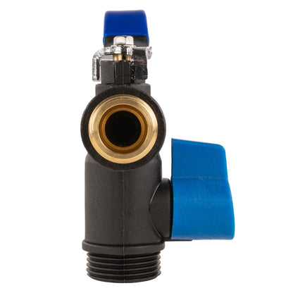 15mm Brass Wall Flange Kit with Garden Lever Double Tap Black/Blue and PTFE Tape Kit