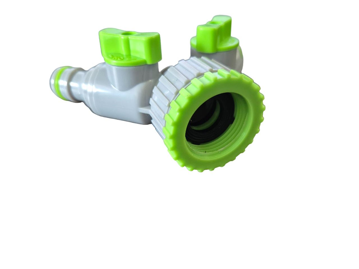 2-Way Tap Splitter Connector with 3 x Quick Connect Outlets (Grey/Lime)