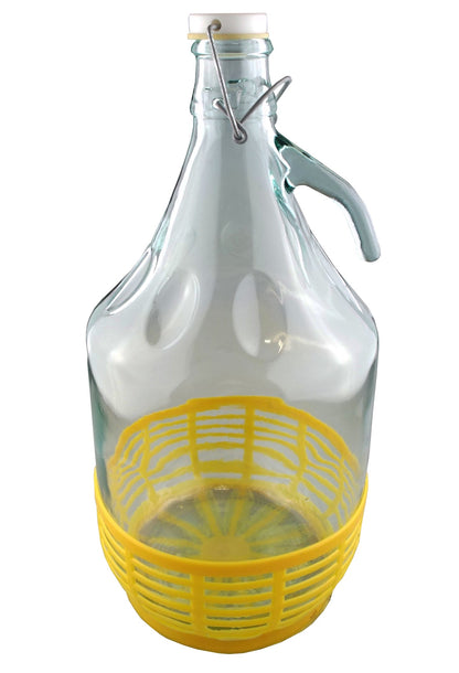 Glass Demijohn 5L With Swing Top Cap & Yellow Protective Basket