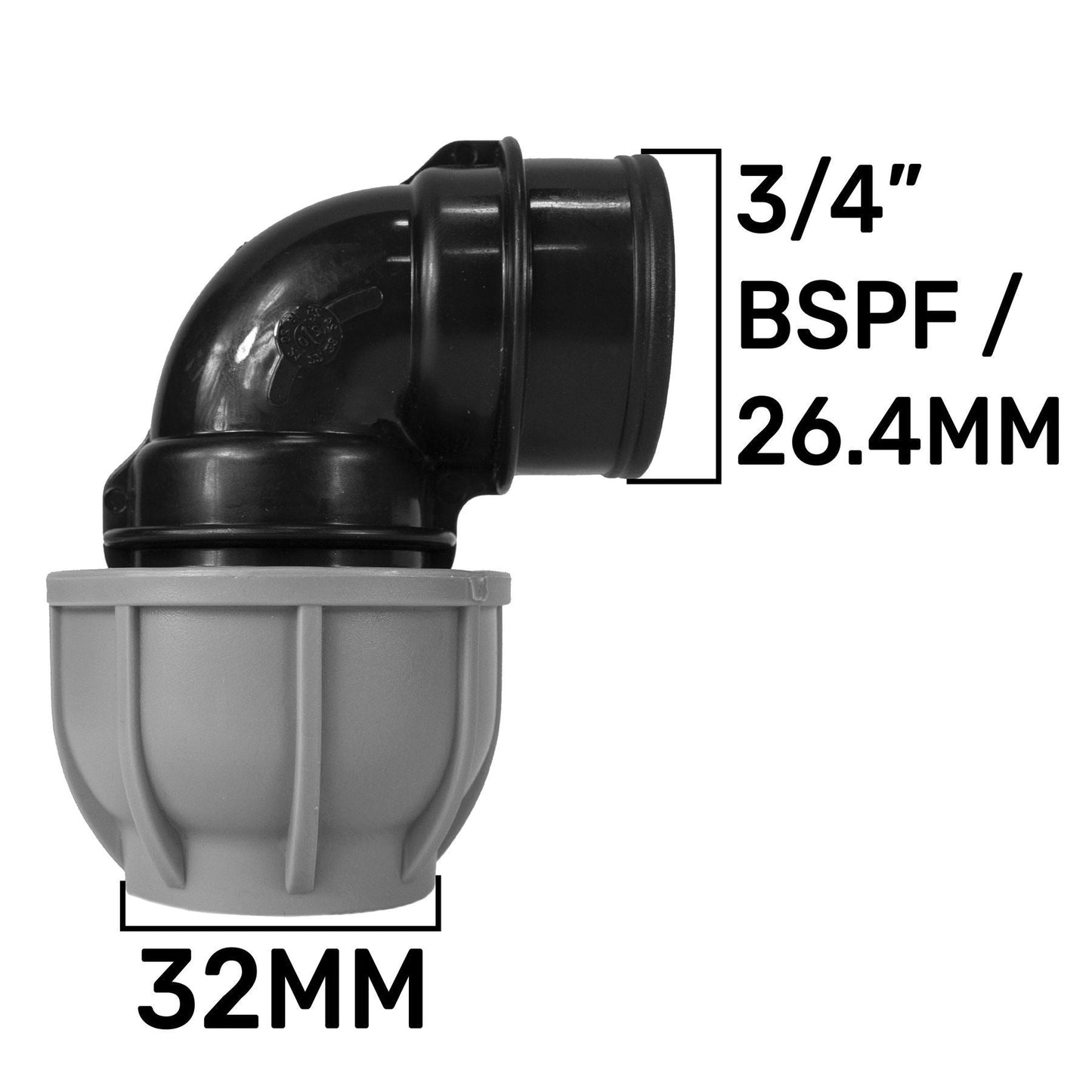 Garden Lever Tap 3/4 BSPM to Quick Connect + 32mm MDPE Elbow