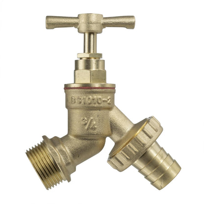 Brass Bib Tap 3/4" Barb with MDPE Tee 25mm - 3/4" BSPF