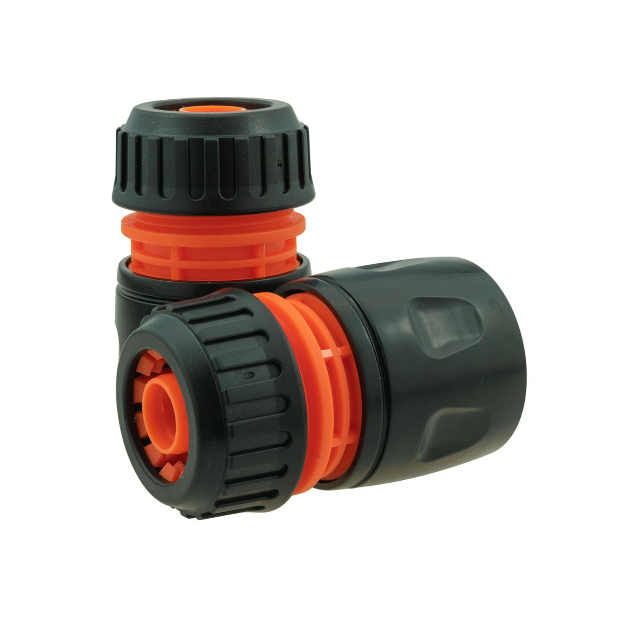 2-Way Tap Connector with 3/4" and 1" BSP Inlet and 2 x Hose Connectors (Black/Orange)