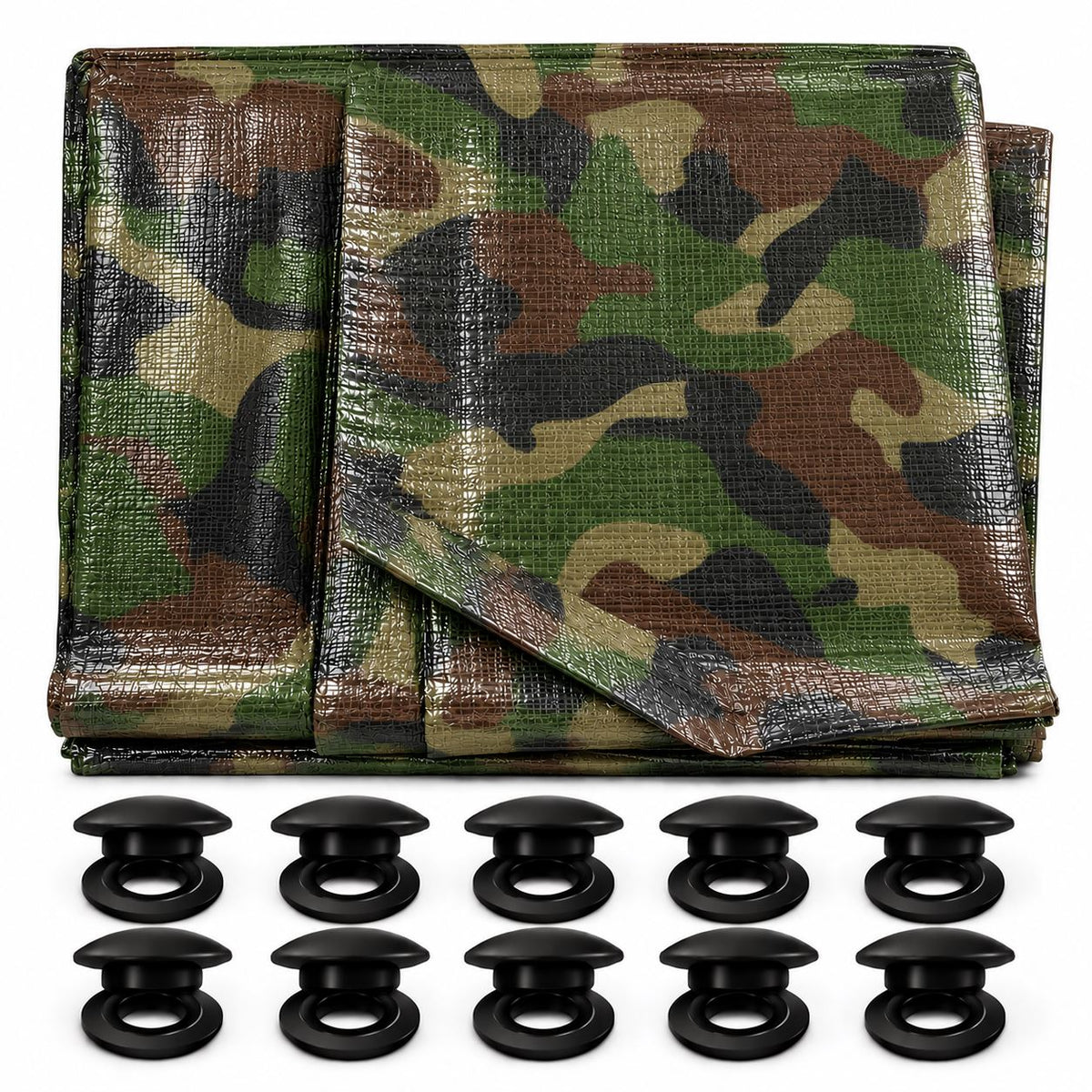 Tarpaulin 90GSM Camouflage with 10 x Clip-On Eyelets Black