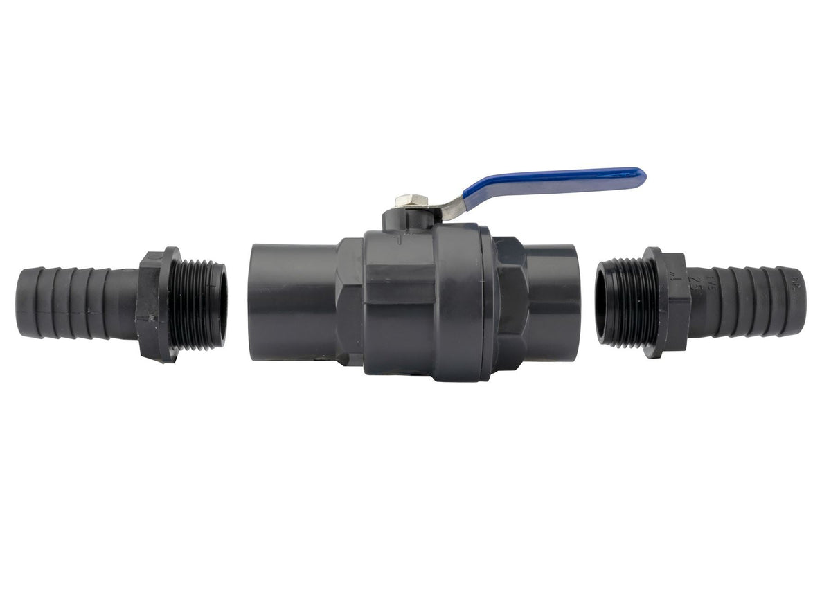 1.25" BSPF PP Stopcock with Stainless Steel Ball Valve 40mm Barb Ends