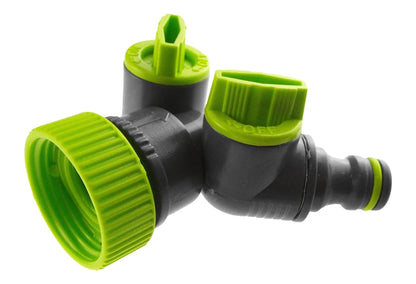 2-Way Tap Connector 3/4" and 1" BSP Inlet and 2 x Hose Connectors (Lime)