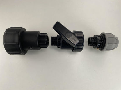 Swivel IBC Extender + Valve + 20mm MDPE Straight
