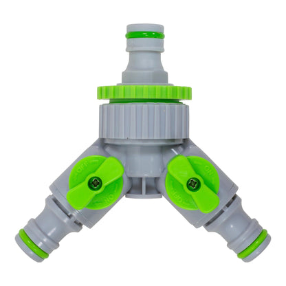 2-Way Tap Splitter Connector with 3 x Quick Connect Outlets (Grey/Lime)