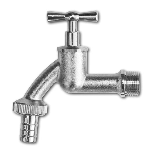 Garden Bib Tap Brass Nickle Plated 3/4" BSPM Inlet Plastic Barb