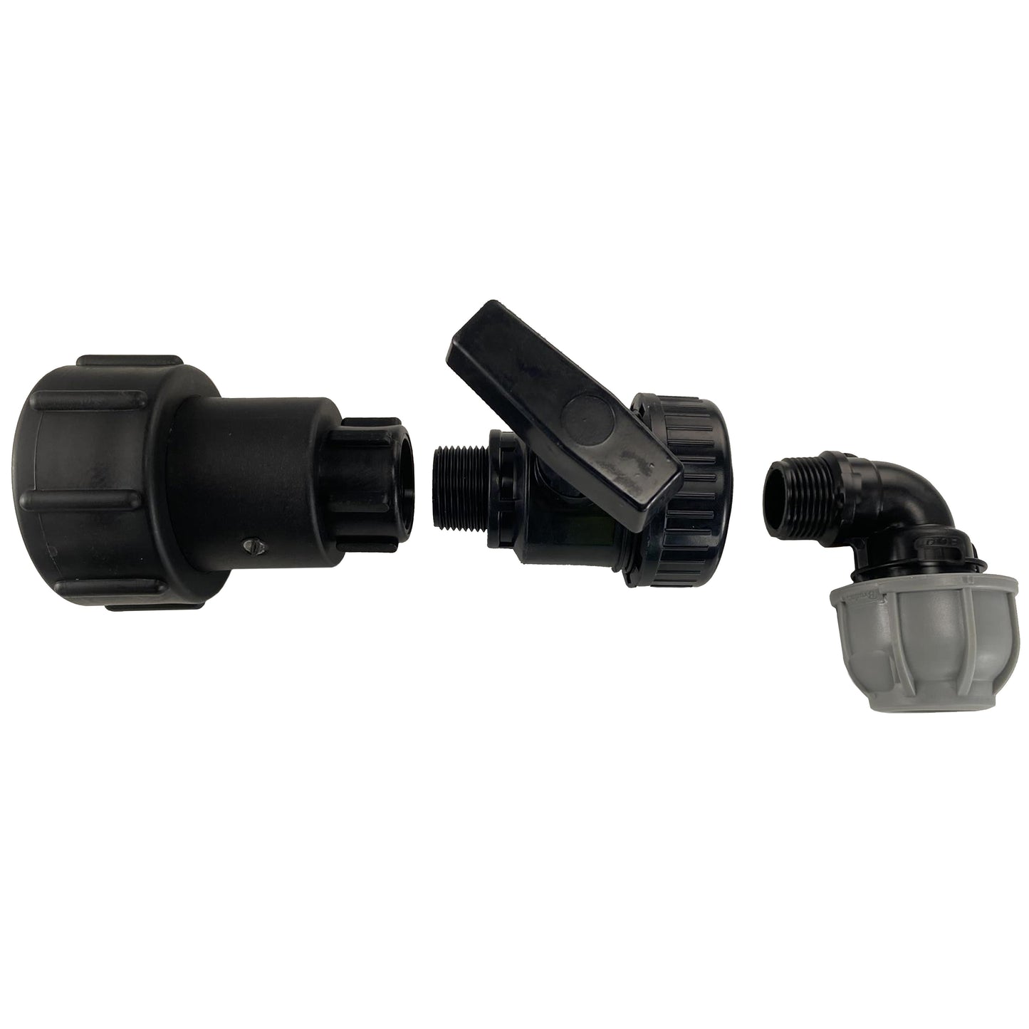Swivel IBC Extender + Valve + MDPE Elbow 20mm