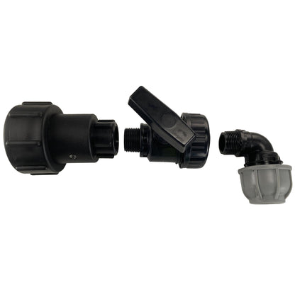 Swivel IBC Extender + Valve + MDPE Elbow 20mm