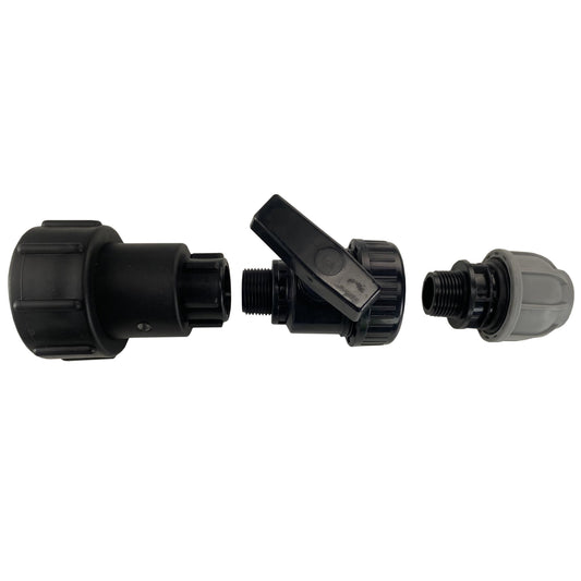 Swivel IBC Extender + Valve + MDPE 32mm Straight