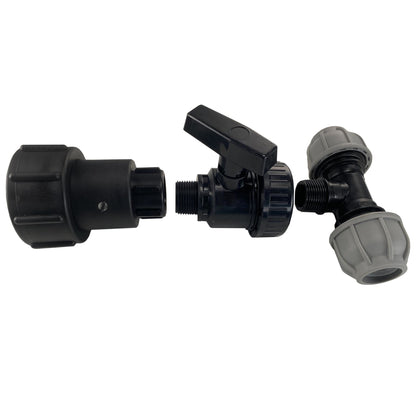 Swivel IBC Extender + Valve + MDPE 32mm Tee