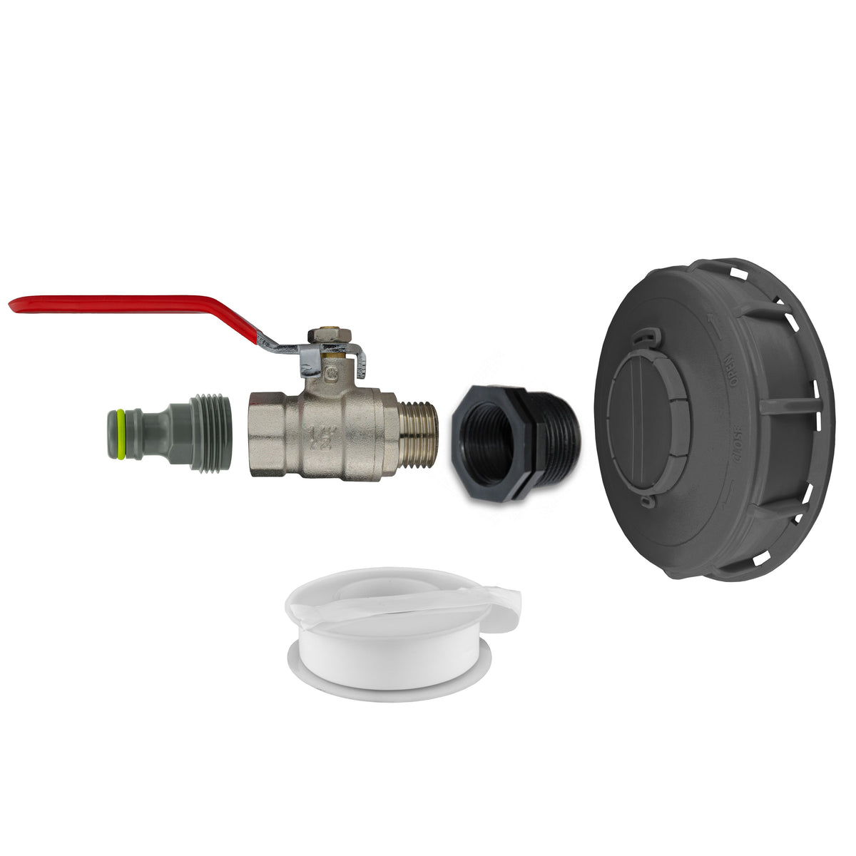 IBC 155mm Top Cap with 1/2" Metal Lever Valve and Quick Connector