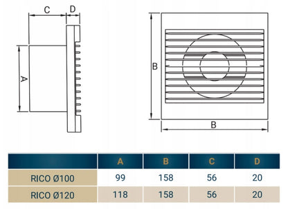 Rico Bathroom Fan 120mm Model Timer Switch and a Humidistat