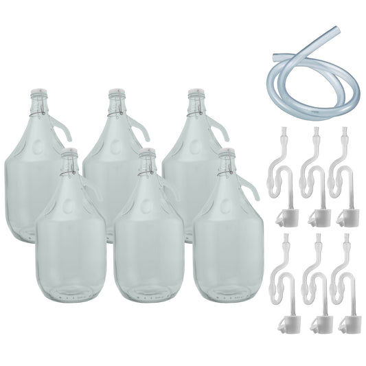 Glass Demijohn 5L 6 Pack Swing Top Cap, Airlock, Bung & Tube
