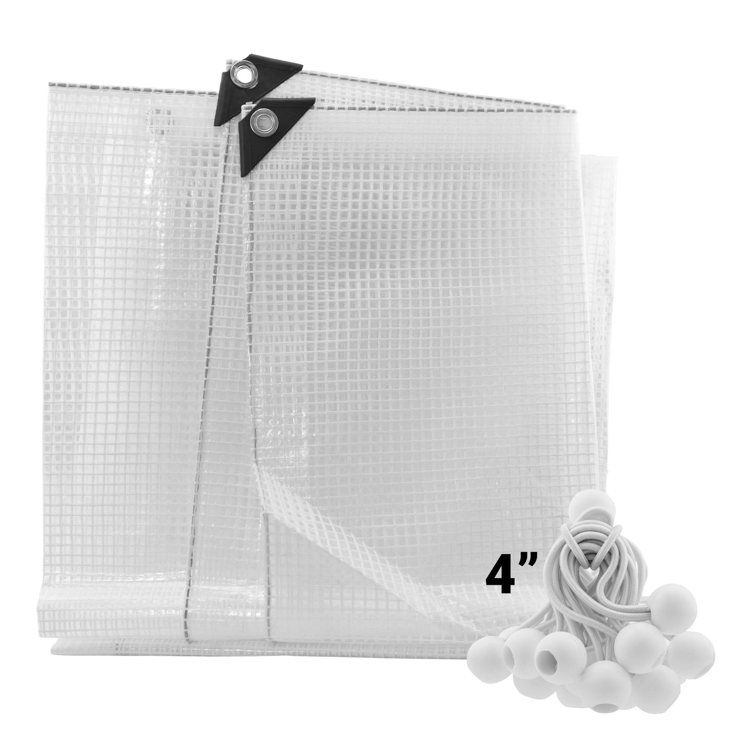 Clear M-Grade Tarpaulin with 20 x 4" Bungee Balls (White)