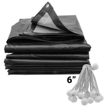 Black/Silver L-Grade Tarpaulin with 20 x 6" Bungee Balls (White)