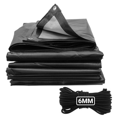 Black/Silver L-Grade Tarpaulin with 10 Metres of 6mm Bungee Rope
