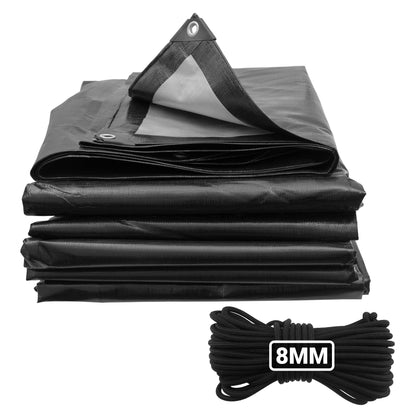 Black/Silver L-Grade Tarpaulin with 10 Metres of 8mm Bungee Rope