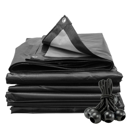 Black/Silver L-Grade Tarpaulin with Bungee Balls (Black)
