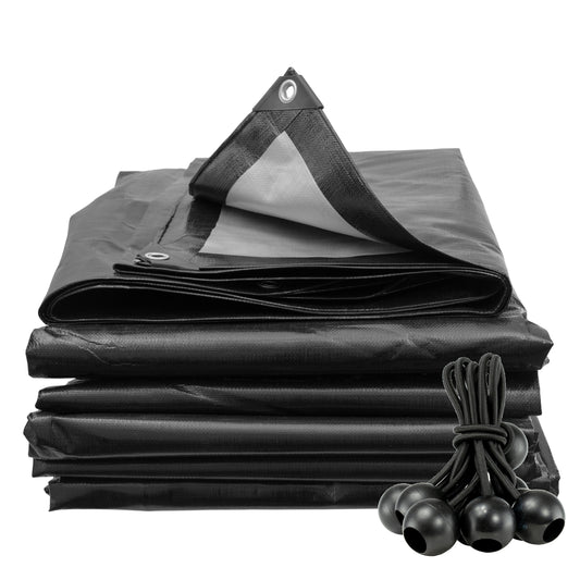 Black/Silver L-Grade Tarpaulin with 10 x 6" Bungee Balls (Black)