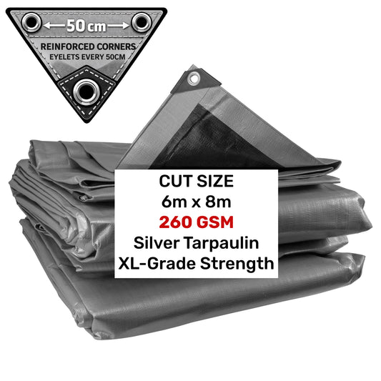 Silver XL-Grade Tarpaulin 6m x 8m