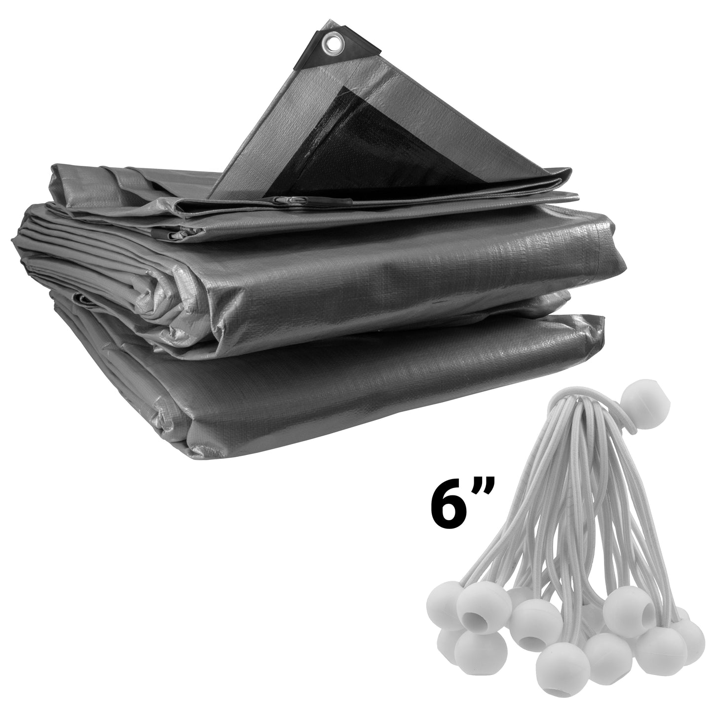 Silver XL-Grade Tarpaulin with 20 x 6" Bungee Balls (White)
