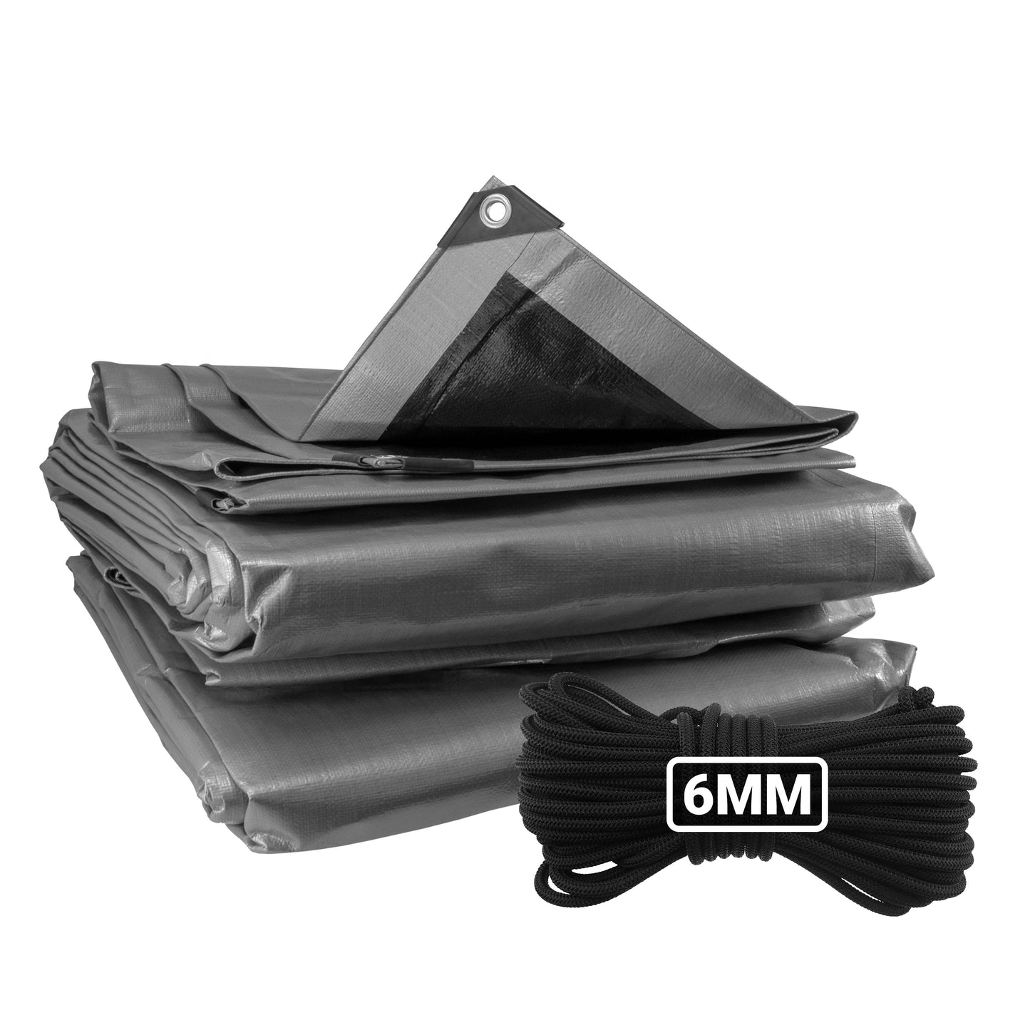 Silver XL-Grade Tarpaulin with 10 Metres of 6mm Bungee Rope