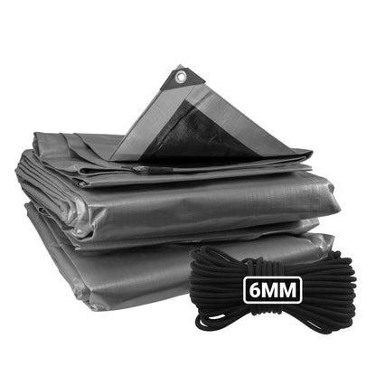 Silver XL-Grade Tarpaulin with 10 Metres of 6mm Bungee Rope