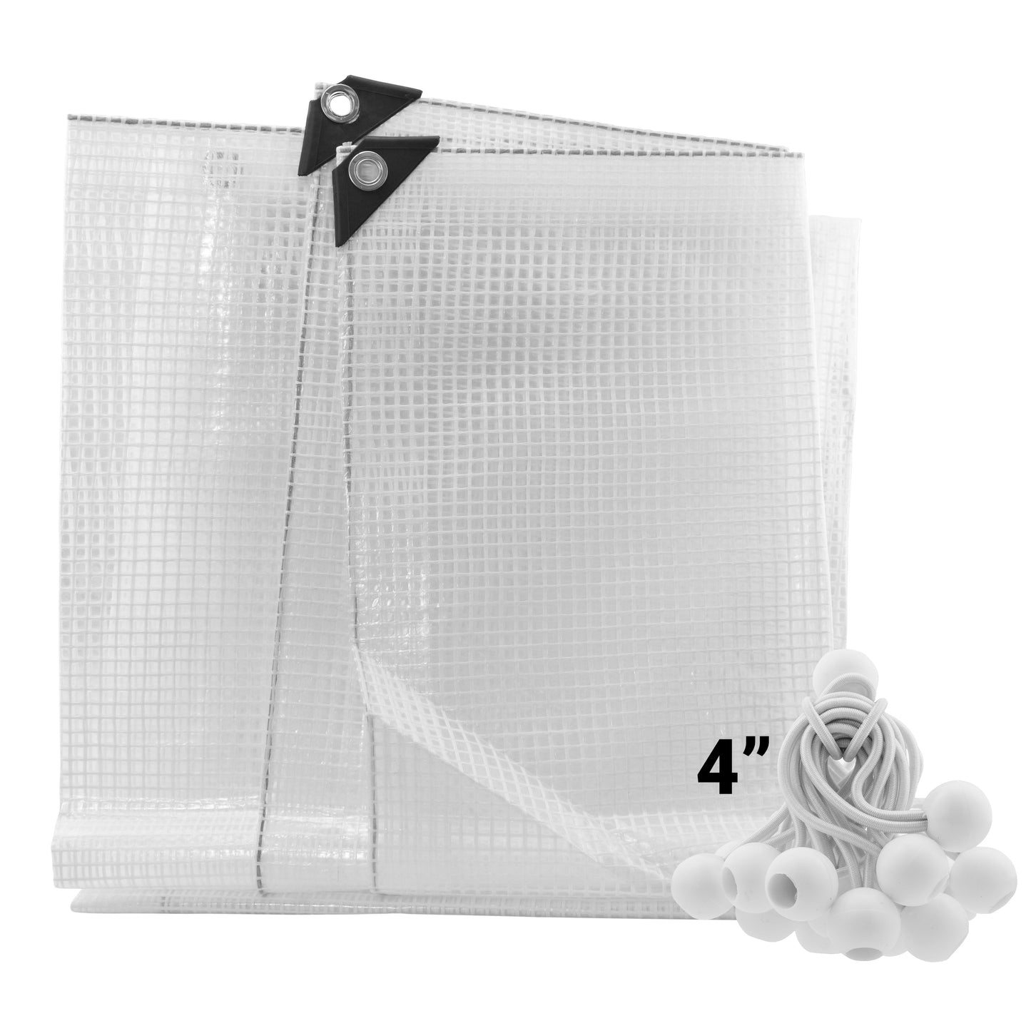 Clear XL-Grade Tarpaulin with 20 x 4" Bungee Balls (White)