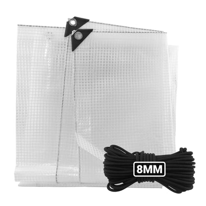 Clear XL-Grade Tarpaulin with 10 Metres of 8mm Bungee Rope