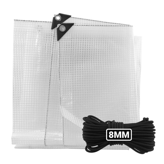 Clear XL-Grade Tarpaulin with 10 Metres of 8mm Bungee Rope