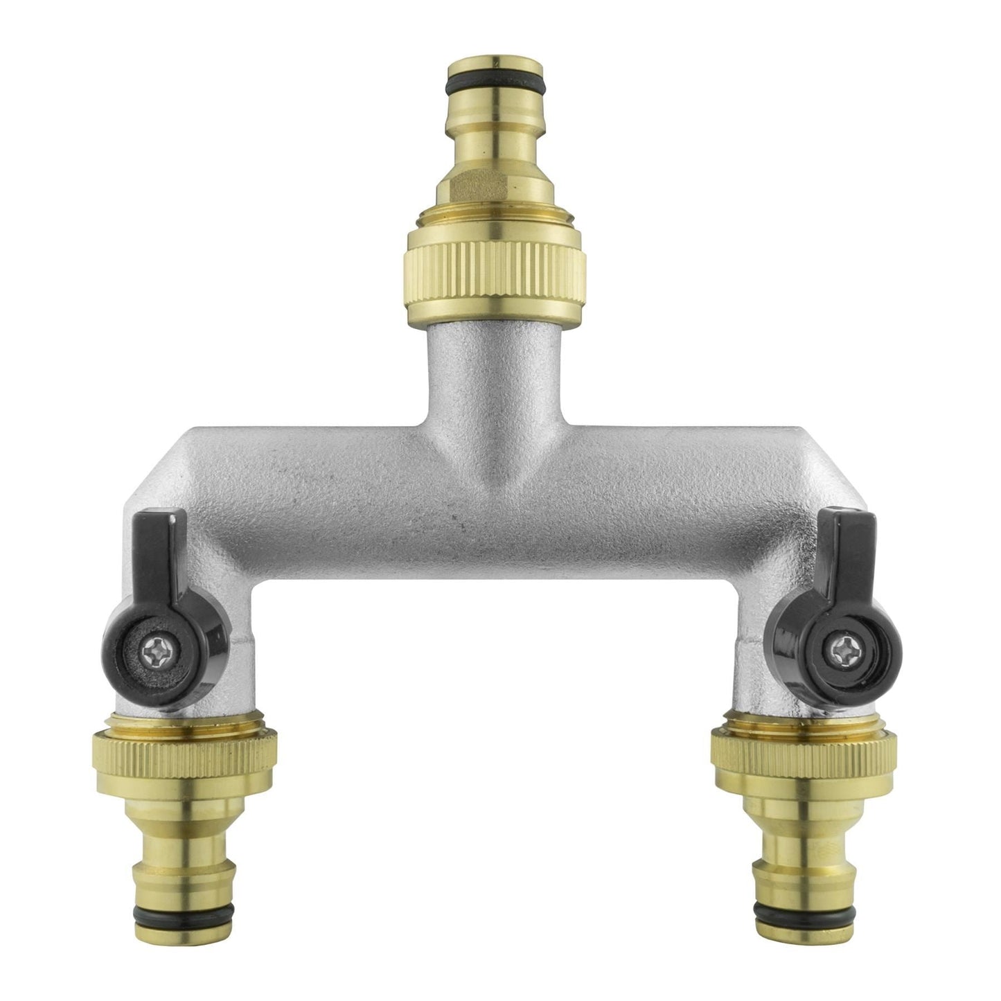 Two Way Tap Splitter Brass 3/4" BSP with 3x Quick Connect 1/2" Hose Connectors