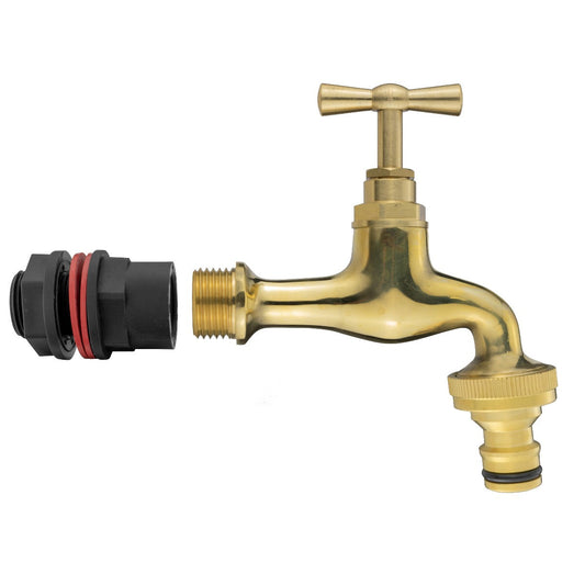 Water Butts Kit 1/2" With Polish Brass Tap & Snap On Connector